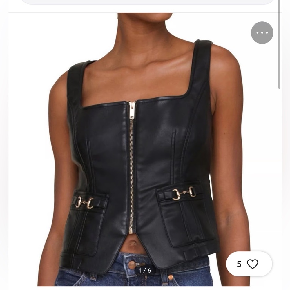 7 For All Mankind Black Faux Leather Zip Front Vest